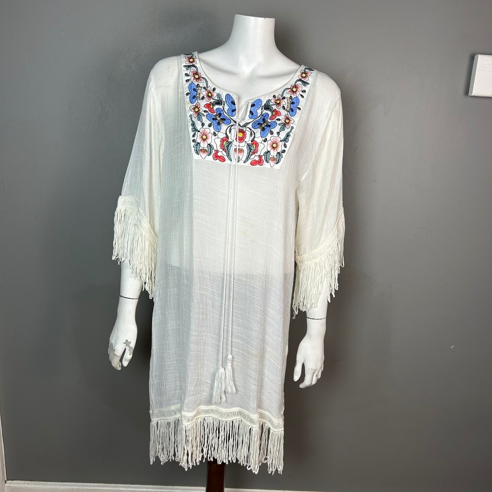 Embroidered Butterfly Fringe Tunic Swim Coverup S&W NWT Boho Dress NWT